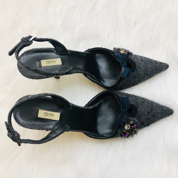 PRADA Gray Embellished Kitten Heels - Picture 3 of 8